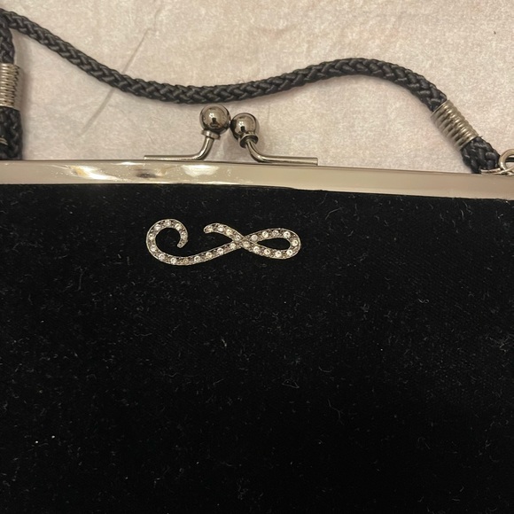 Diamond Detail Black Velvet Evening Bag - Picture 2 of 4